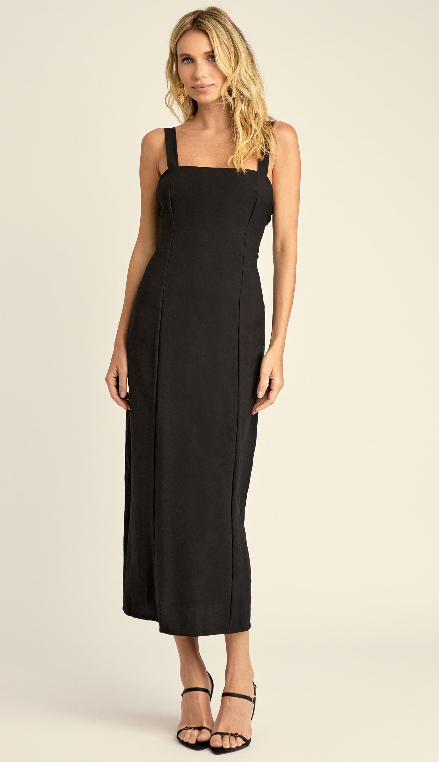 Vestido Midi Alfaiataria Poliana Preto | Laguna