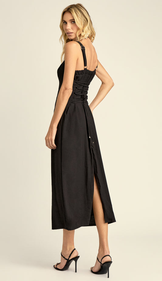 Vestido Midi Alfaiataria Poliana Preto | Laguna