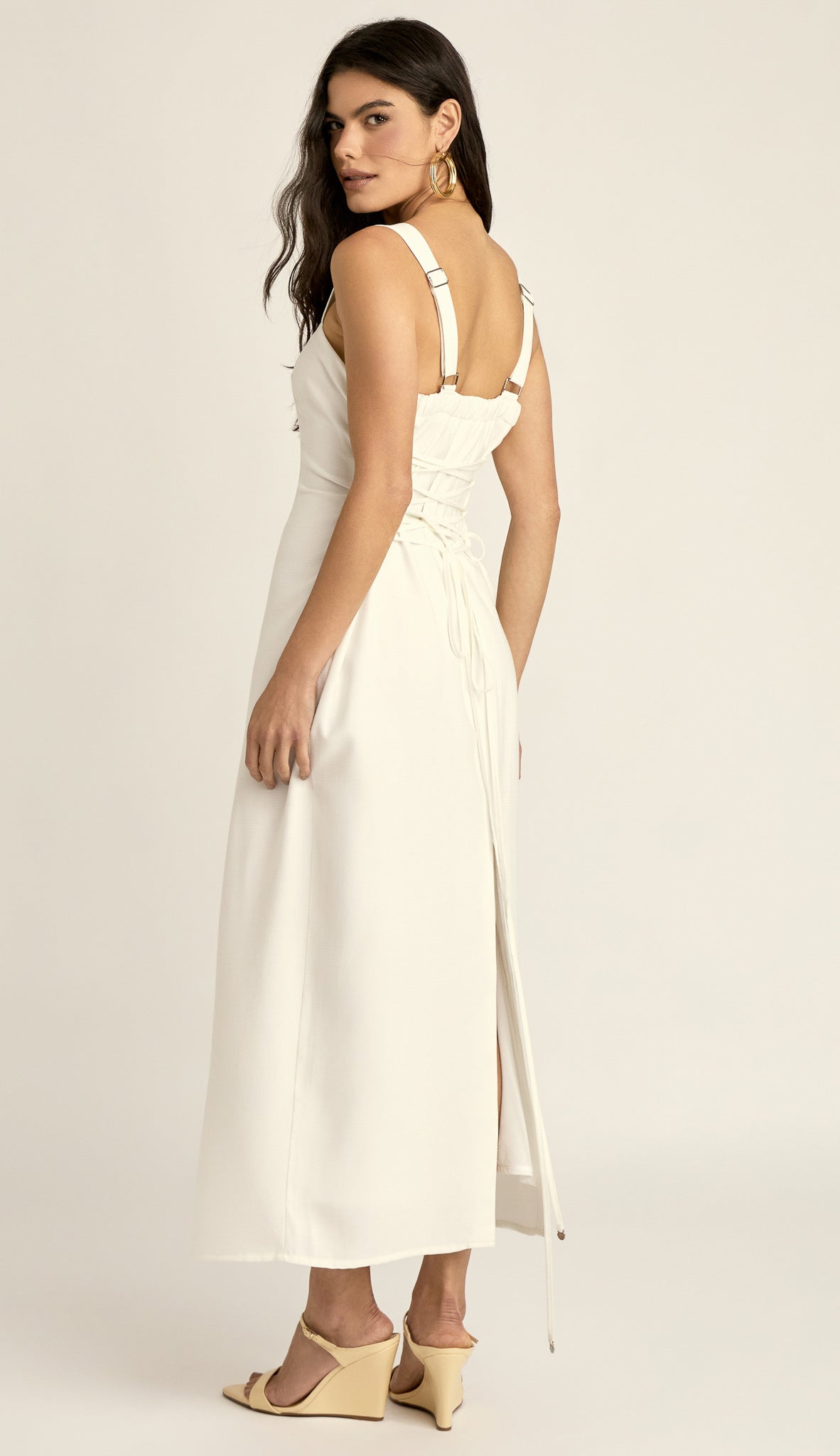 Vestido Midi Alfaiataria Poliana Off White | Laguna