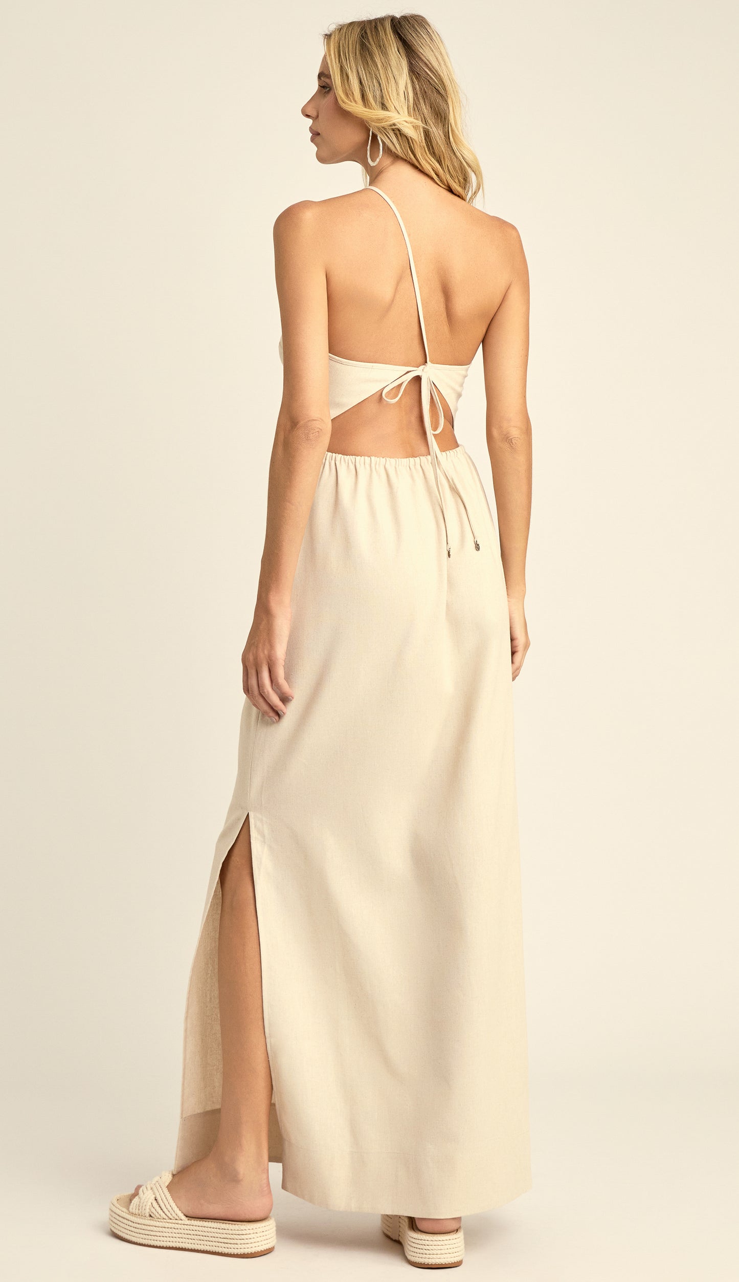 Vestido Longo Ombro Único Linho Regina Natural | Laguna