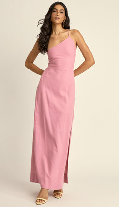 Vestido Longo Ombro Único Linho Regina Rosa | Laguna