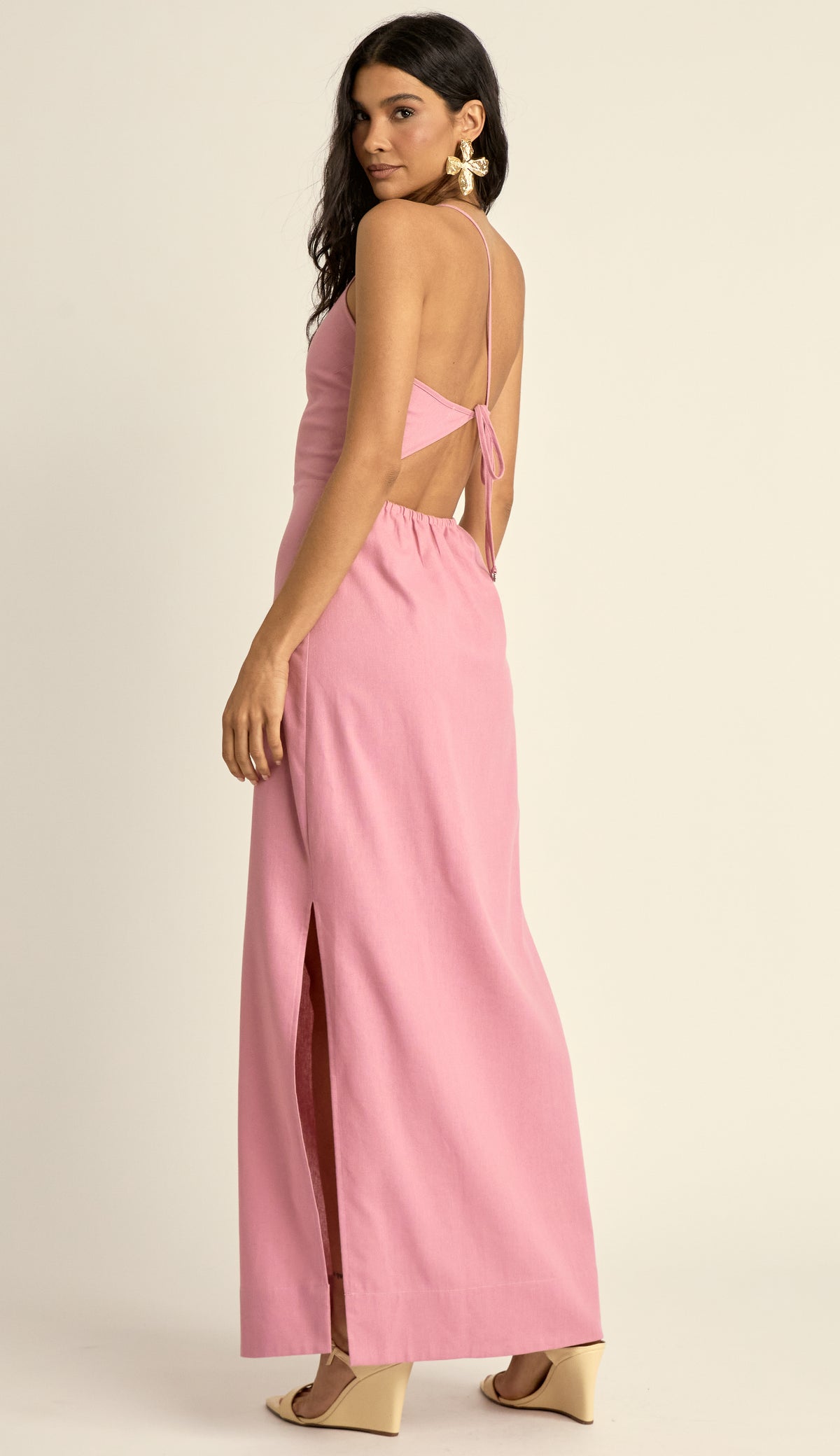 Vestido Longo Ombro Único Linho Regina Rosa | Laguna