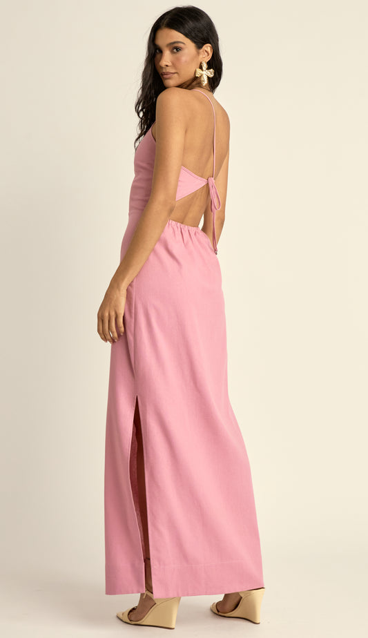 Vestido Longo Ombro Único Linho Regina Rosa | Laguna