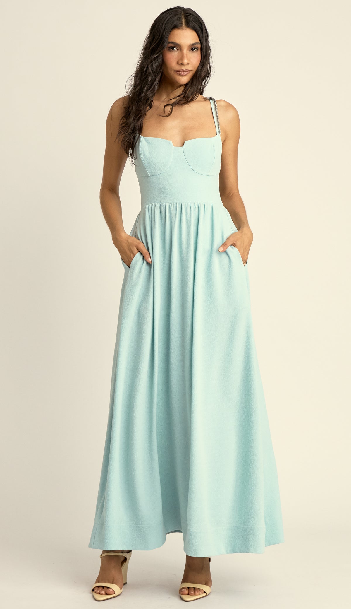 Vestido Evasê Corset Crepe Rayane Azul | Laguna