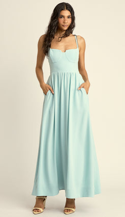 Vestido Evasê Corset Crepe Rayane Azul | Laguna