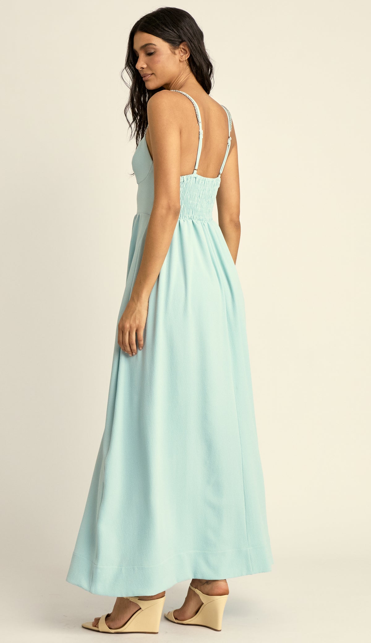 Vestido Evasê Corset Crepe Rayane Azul | Laguna