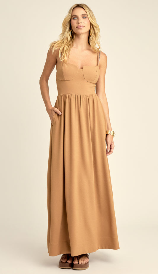 Vestido Evasê Corset Crepe Rayane Mocha | Laguna