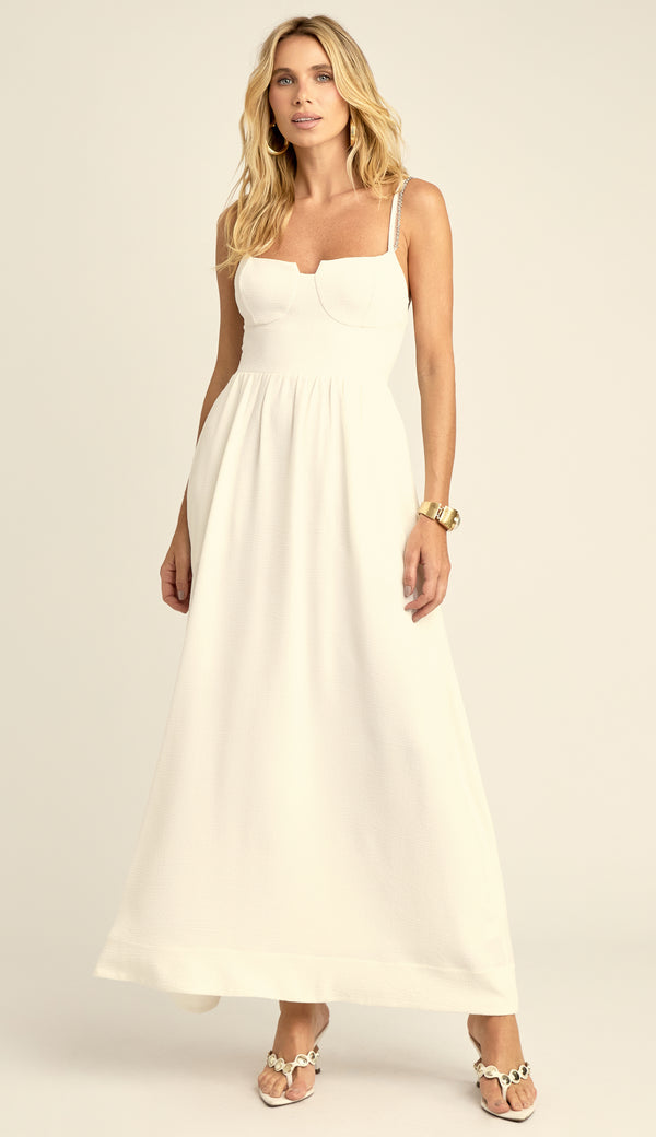Vestido Evasê Corset Crepe Rayane Off White | Laguna