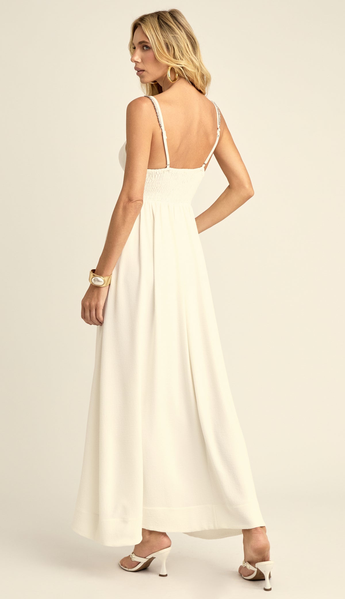 Vestido Evasê Corset Crepe Rayane Off White | Laguna