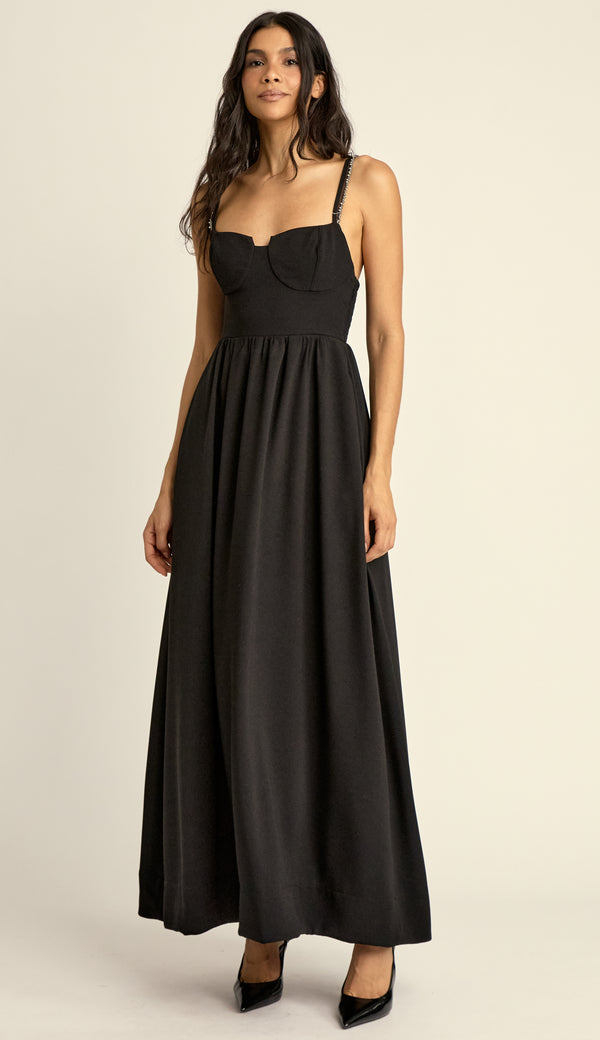Vestido Evasê Corset Crepe Rayane Preto | Laguna