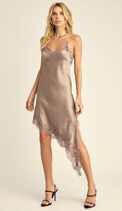 Vestido Assimétrico Slip Dress Acetinado Lua Cinza | Laguna