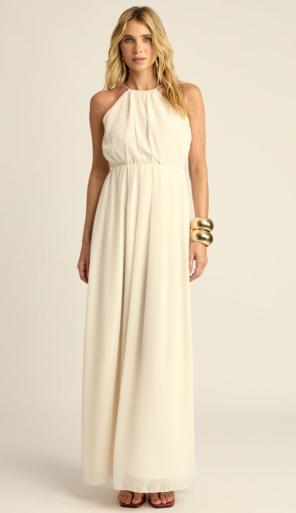 Vestido Longo Festa Crepe Chiffon Filipa Off White | Laguna