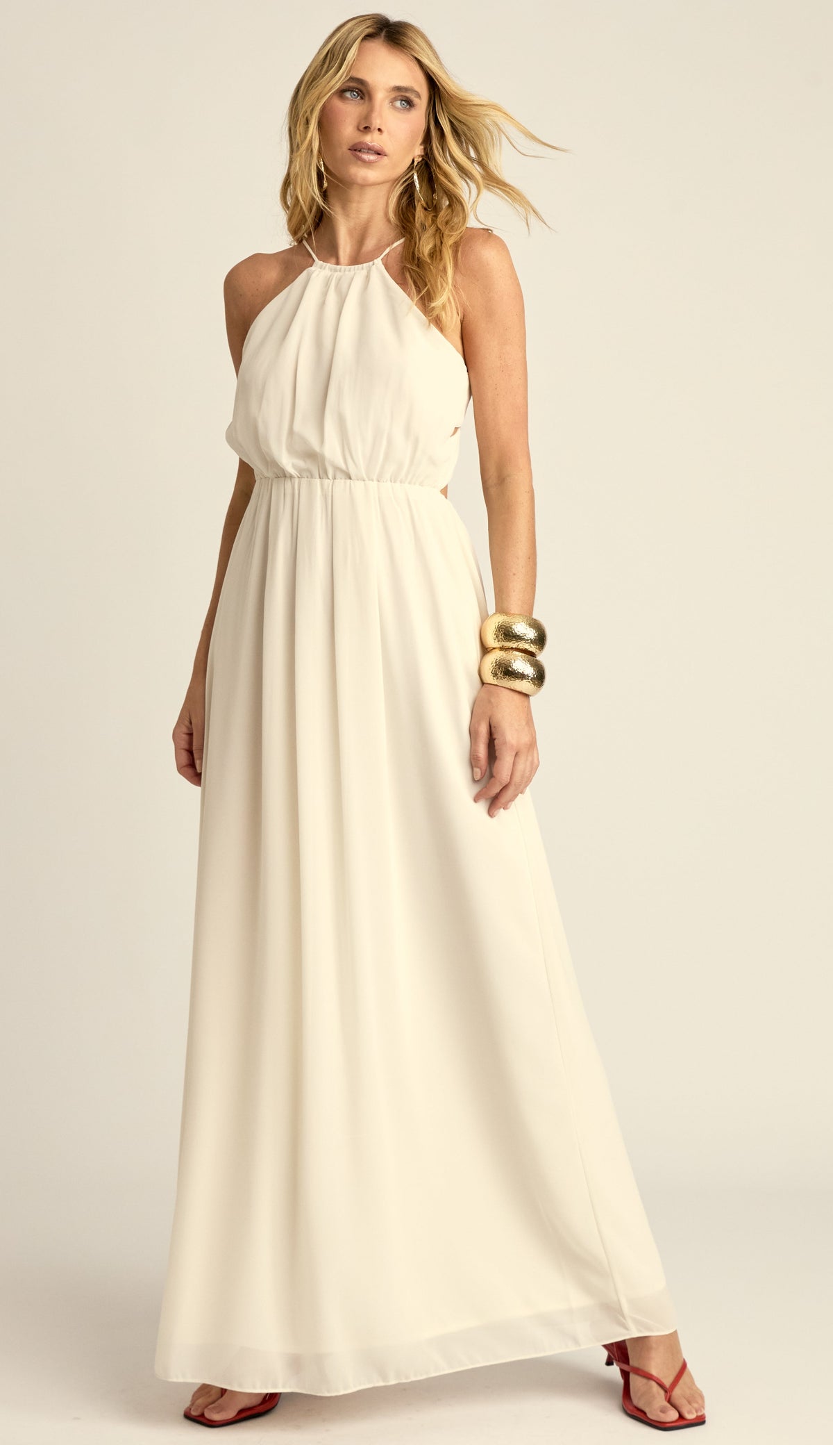 Vestido Longo Festa Crepe Chiffon Filipa Off White | Laguna