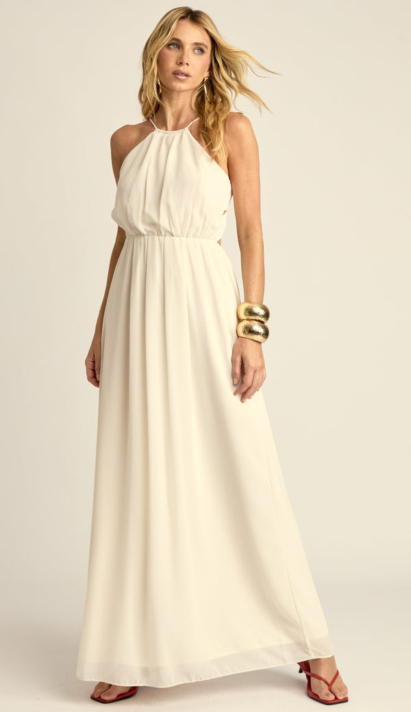 Vestido Longo Festa Crepe Chiffon Filipa Off White | Laguna