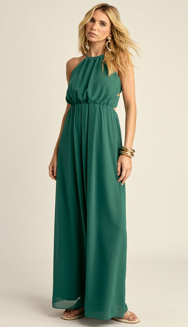 Vestido Longo Festa Crepe Chiffon Filipa Verde | Laguna