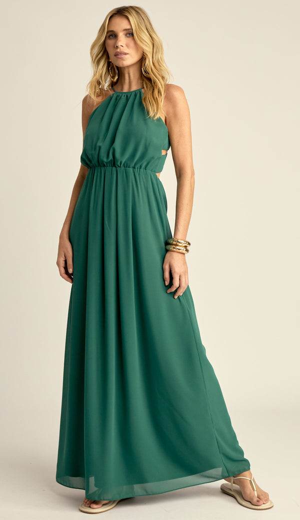 Vestido Longo Festa Crepe Chiffon Filipa Verde | Laguna