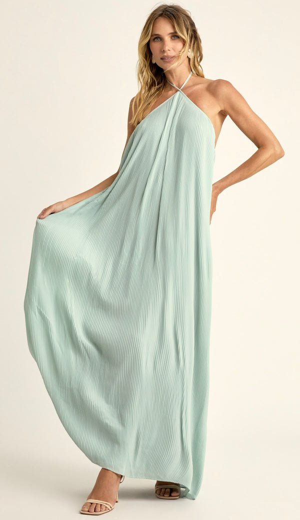 Vestido Festa Longo Plissado Crepe Alana | Laguna