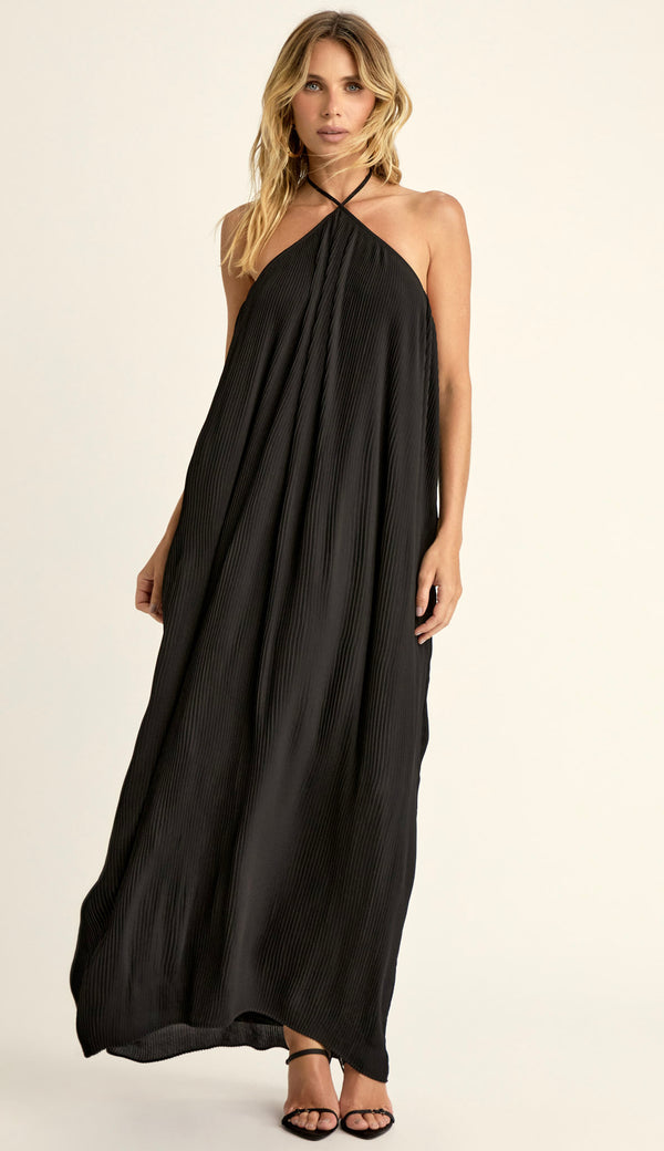 Vestido Festa Longo Plissado Crepe Alana | Laguna