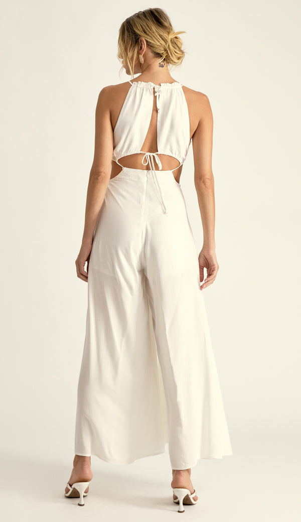 Macacão Pantalona Vazados Viscose Estrela Off White | Laguna