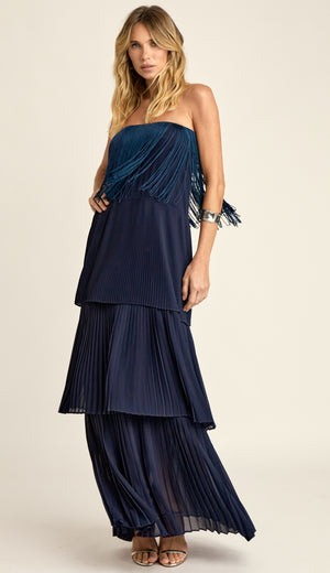 Vestido Longo Plissado Crepe Flamingo | Laguna