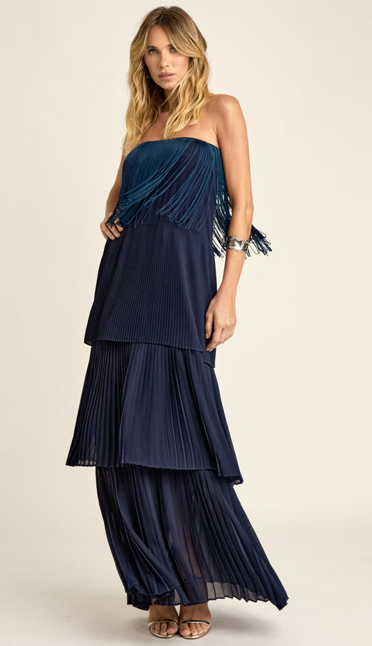 Vestido Longo Plissado Crepe Flamingo | Laguna