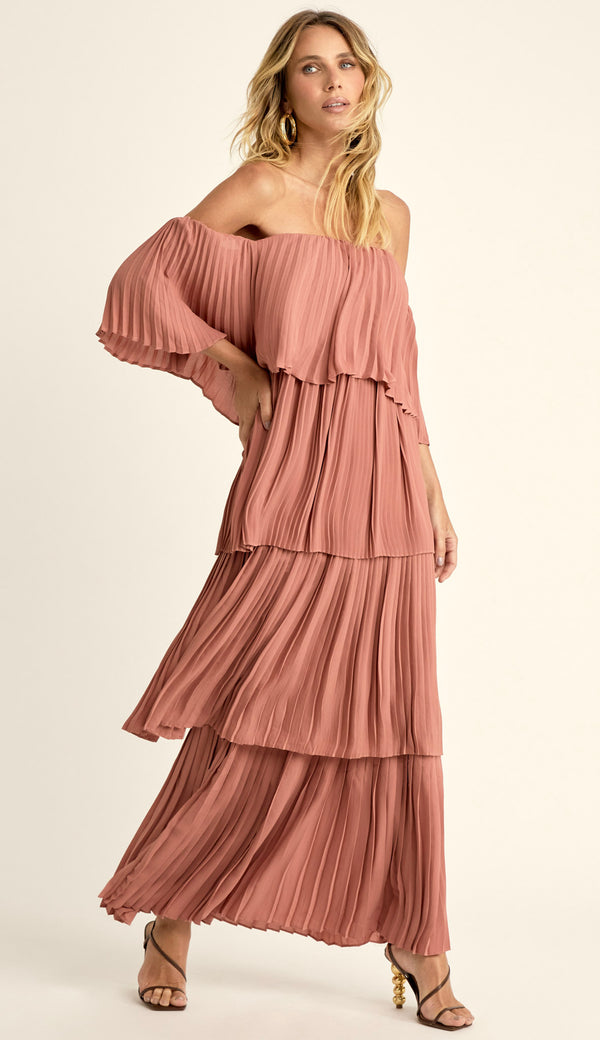Vestido Longo Crepe Plissado Rebeca Rosê | Laguna
