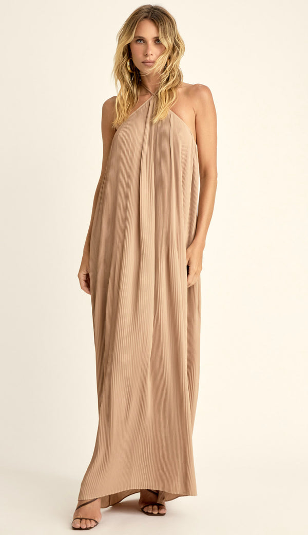 Vestido Festa Longo Plissado Crepe Alana | Laguna