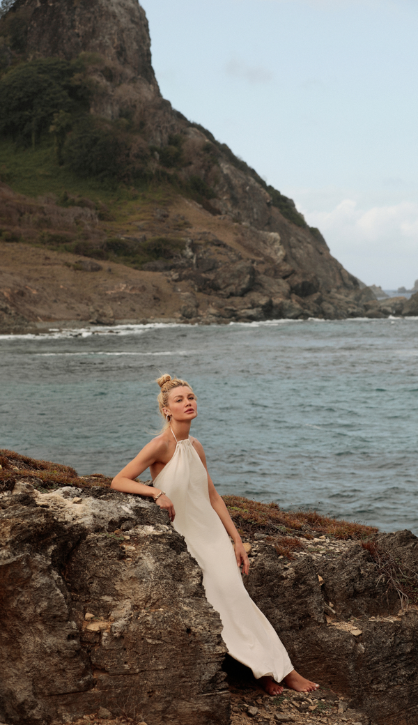 Vestido Longo Viscolinho Halter Madalena Natural | Laguna