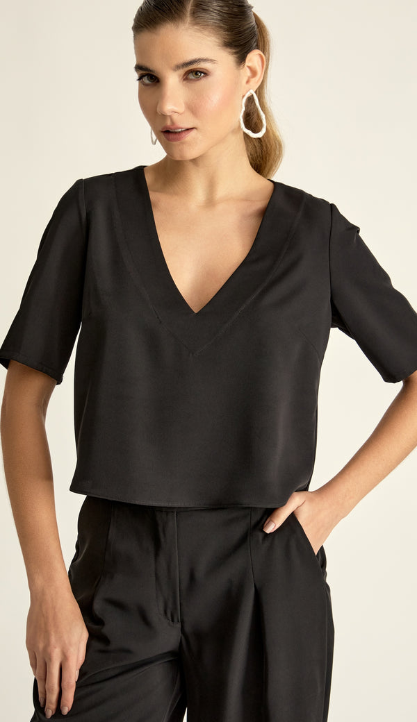 Blusa Cropped Crepe Acetinado Cristal | Laguna