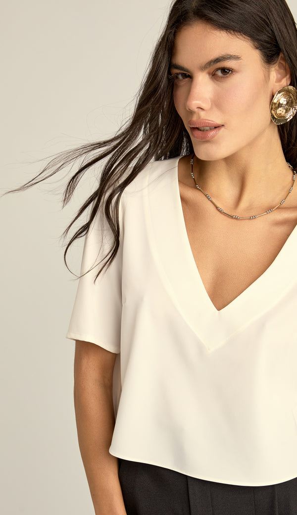 Blusa Cropped Crepe Acetinado Cristal | Laguna