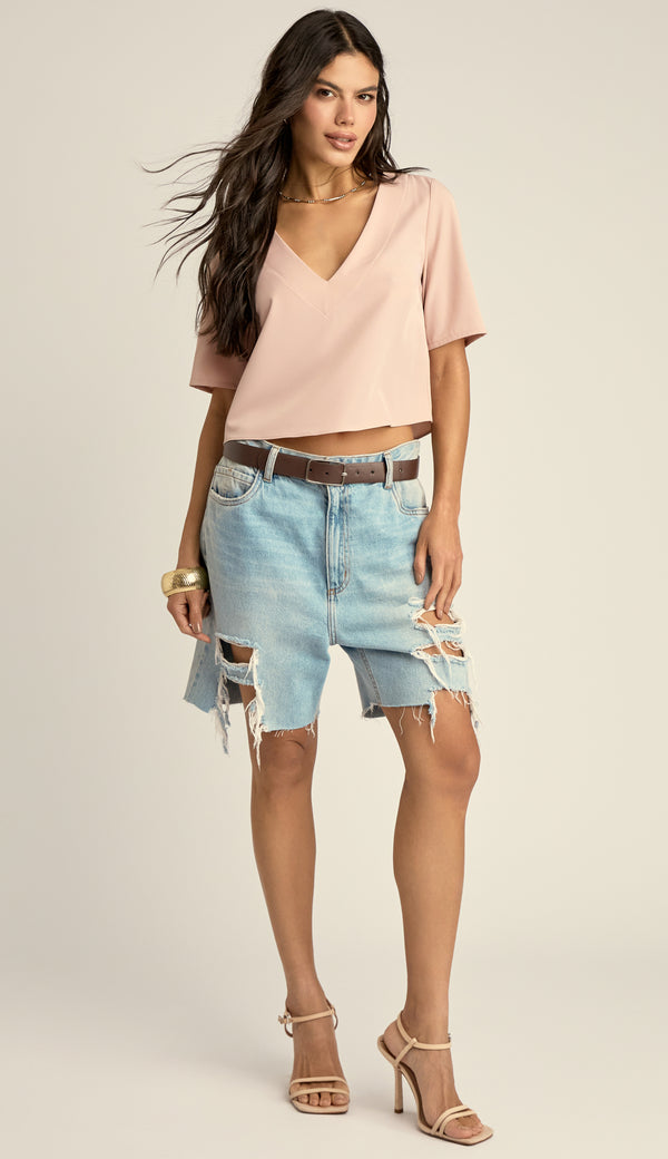 Blusa Cropped Crepe Acetinado Cristal | Laguna