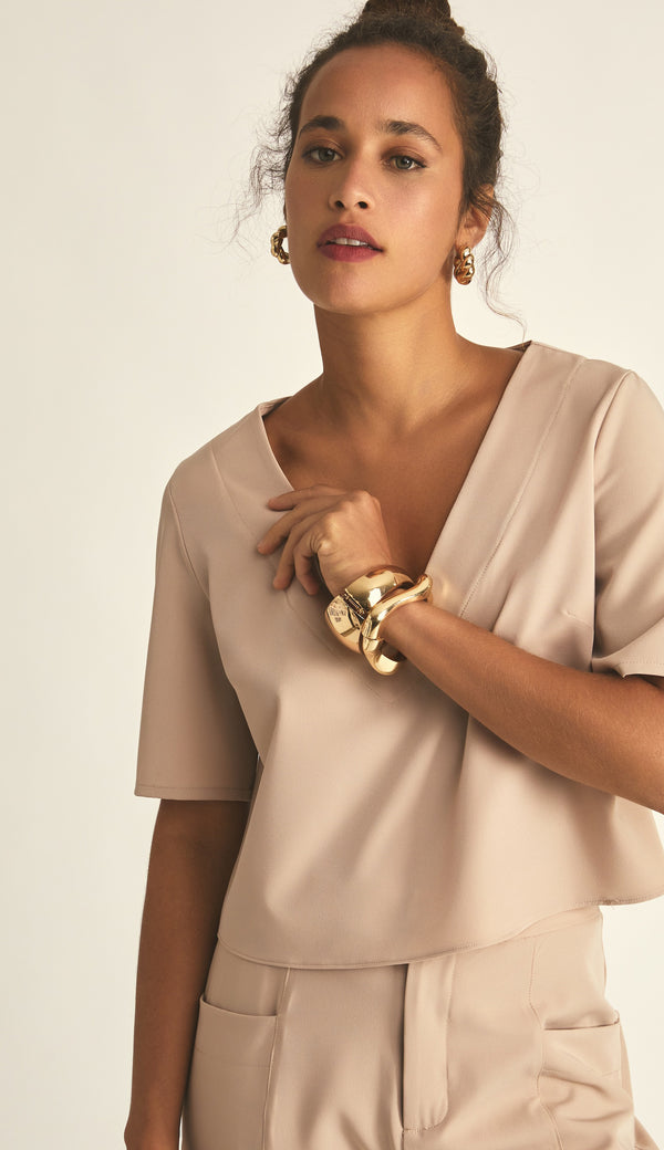 Blusa Cropped Crepe Acetinado Cristal | Laguna