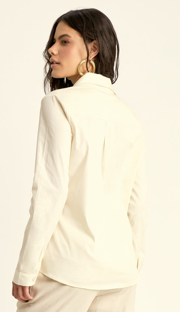 Camisa em Tricoline de Algodão Elane Off White | Laguna