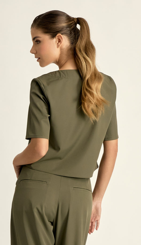 Blusa Cropped Crepe Acetinado Cristal | Laguna
