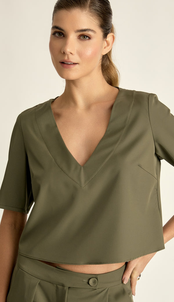 Blusa Cropped Crepe Acetinado Cristal | Laguna
