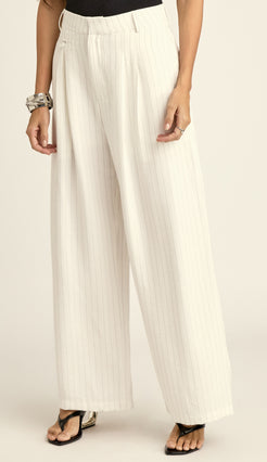 Calça Wide Alfaiataria Risca de Giz Liz Off White | Laguna