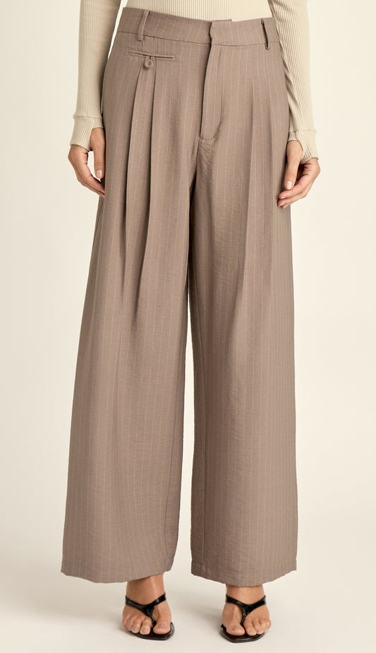 Calça Wide Alfaiataria Risca de Giz Liz Cinza | Laguna