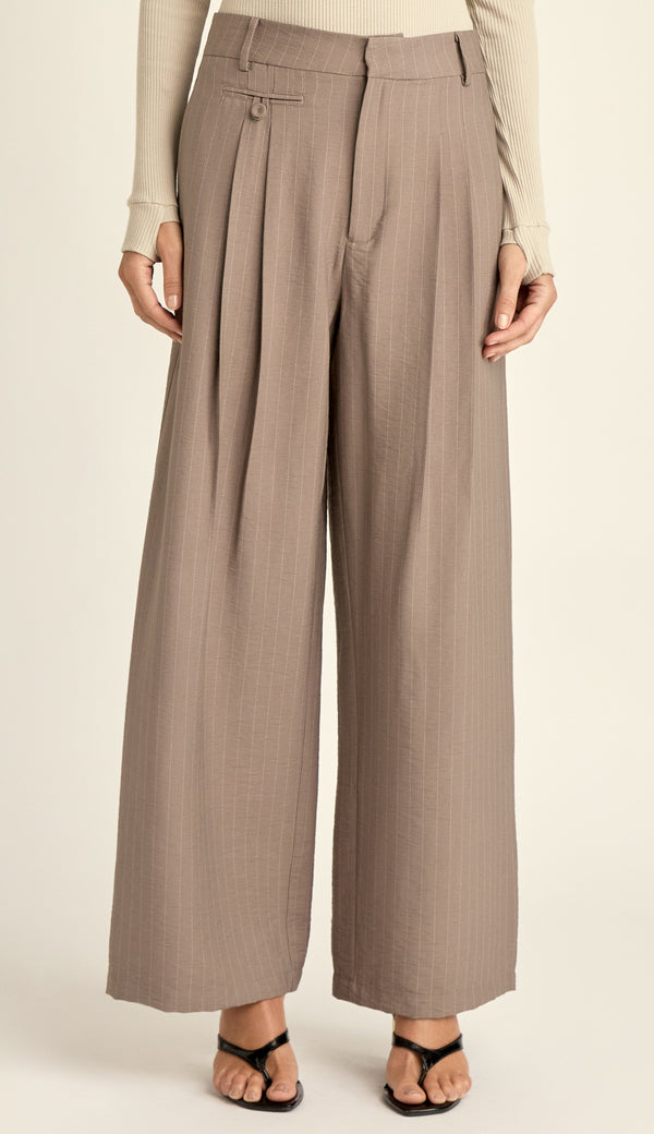 Calça Wide Alfaiataria Risca de Giz Liz Cinza | Laguna