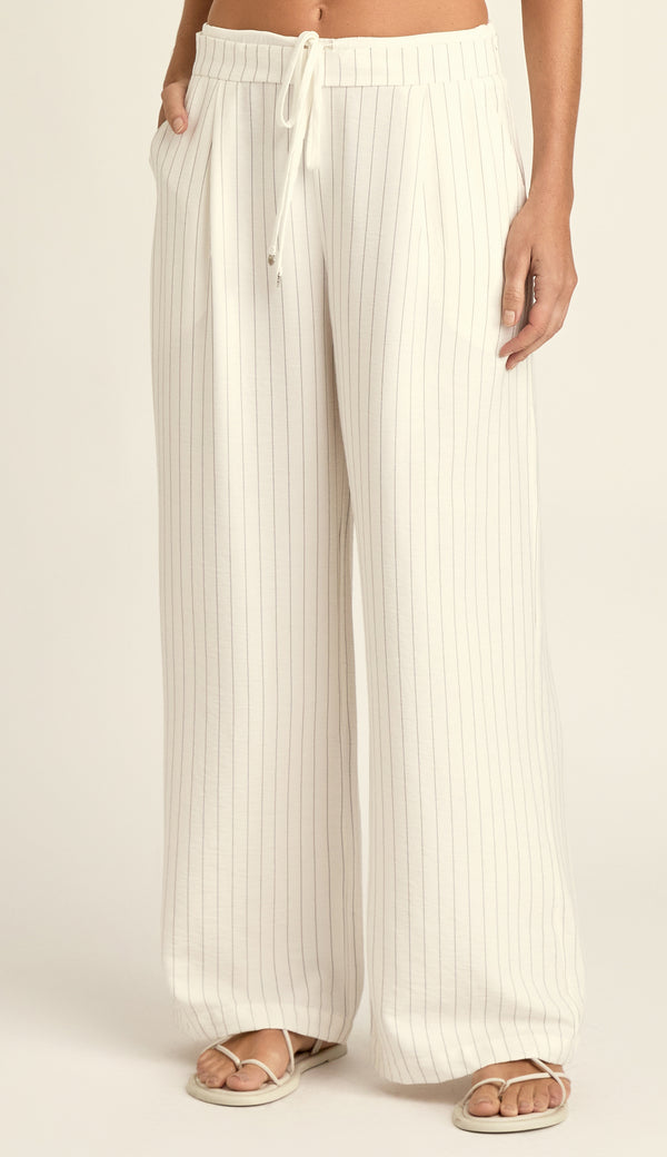 Calça Wide Alfaiataria Risca de Giz Oprah Off White | Laguna