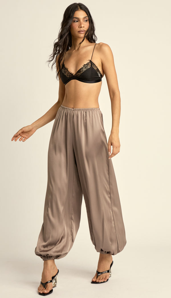 Calça Aladim Cetim Marcela Cinza | Laguna