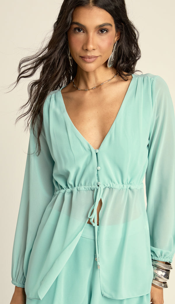 Conjunto Crepe Blusa e Shorts Ana Azul | Laguna