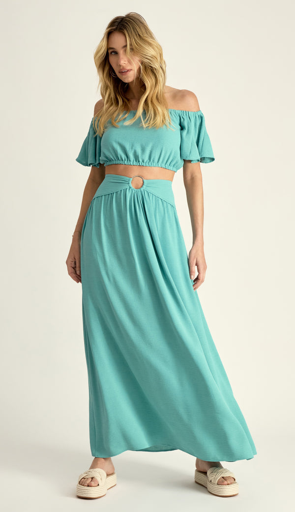 Conjunto em Crepe Texturizado com Efeito Amassadinho Berta Verde | Laguna