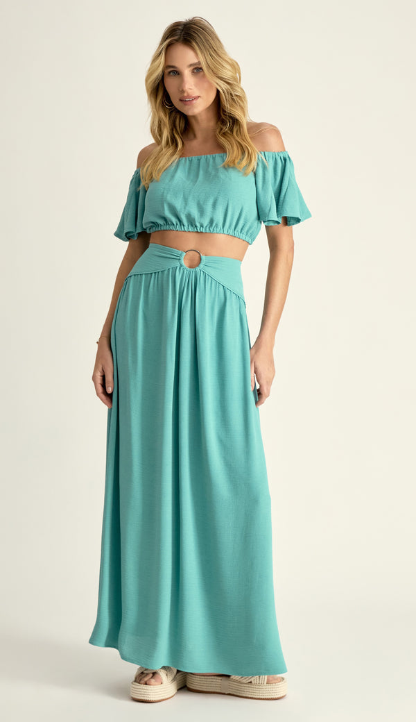 Conjunto em Crepe Texturizado com Efeito Amassadinho Berta Verde | Laguna