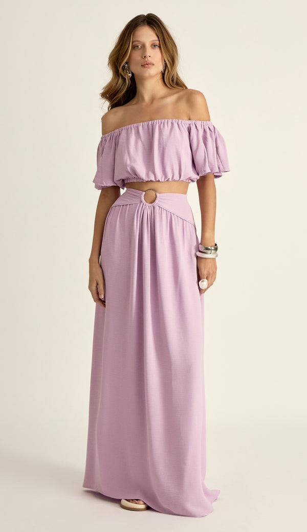Conjunto em Crepe Texturizado com Efeito Amassadinho Berta Lilás | Laguna