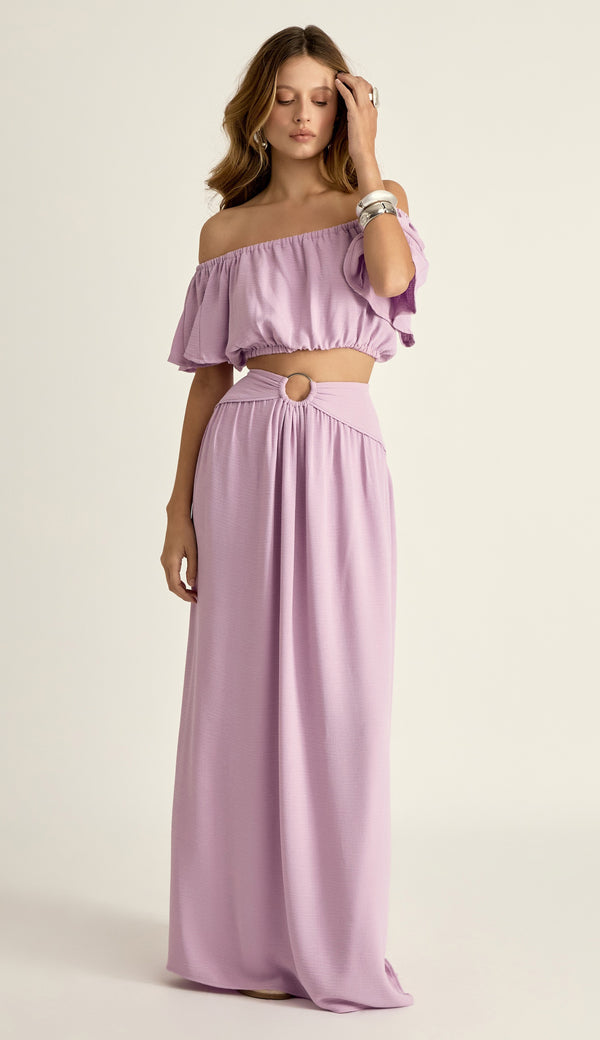 Conjunto em Crepe Texturizado com Efeito Amassadinho Berta Lilás | Laguna