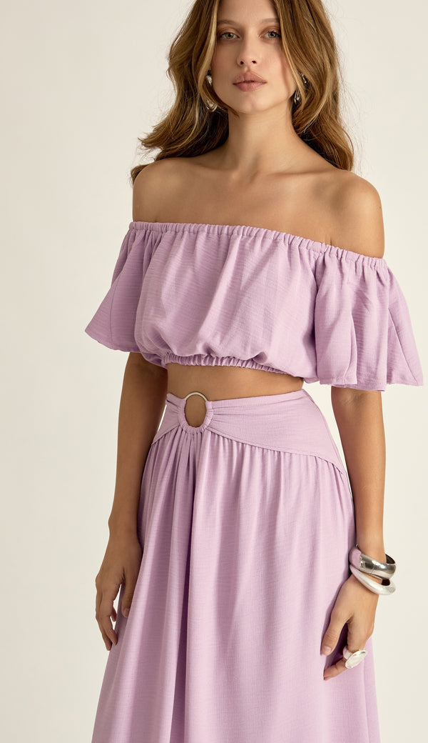 Conjunto em Crepe Texturizado com Efeito Amassadinho Berta Lilás | Laguna