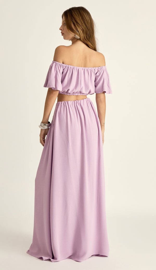 Conjunto em Crepe Texturizado com Efeito Amassadinho Berta Lilás | Laguna
