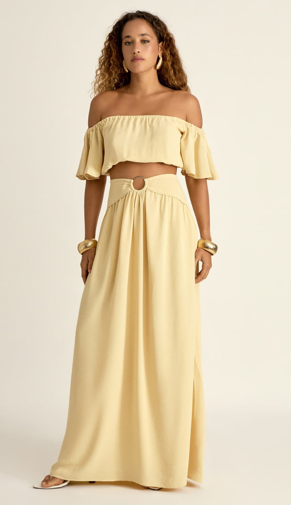 Conjunto em Crepe Texturizado com Efeito Amassadinho Berta Manteiga | Laguna