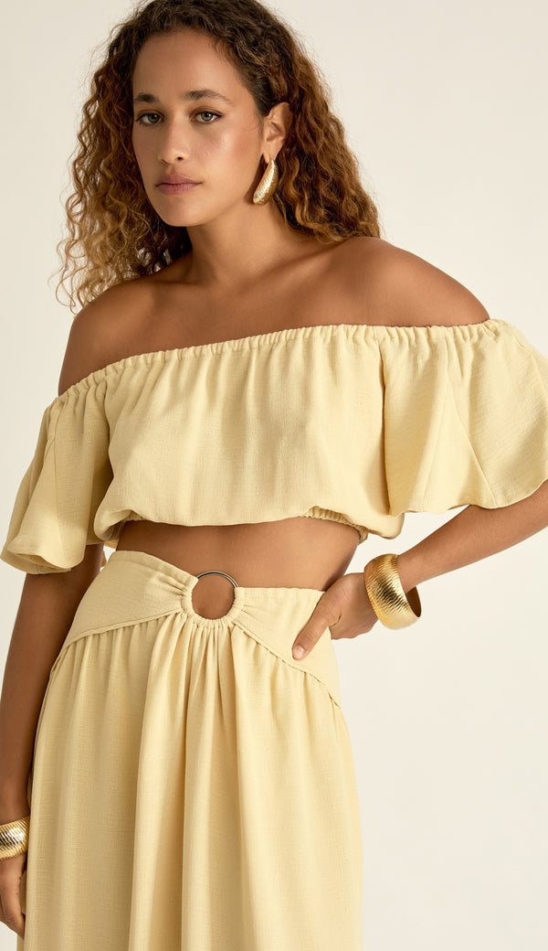 Conjunto em Crepe Texturizado com Efeito Amassadinho Berta Manteiga | Laguna