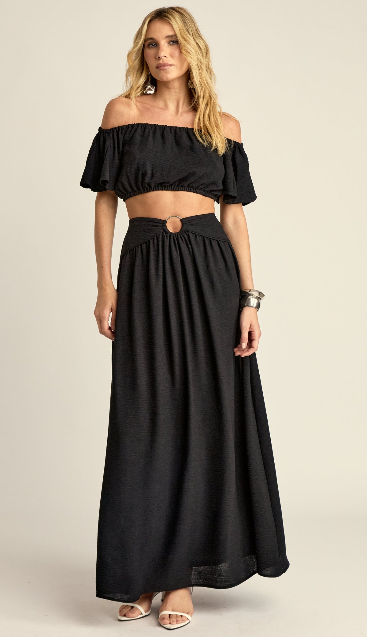 Conjunto em Crepe Texturizado com Efeito Amassadinho Berta Preto | Laguna